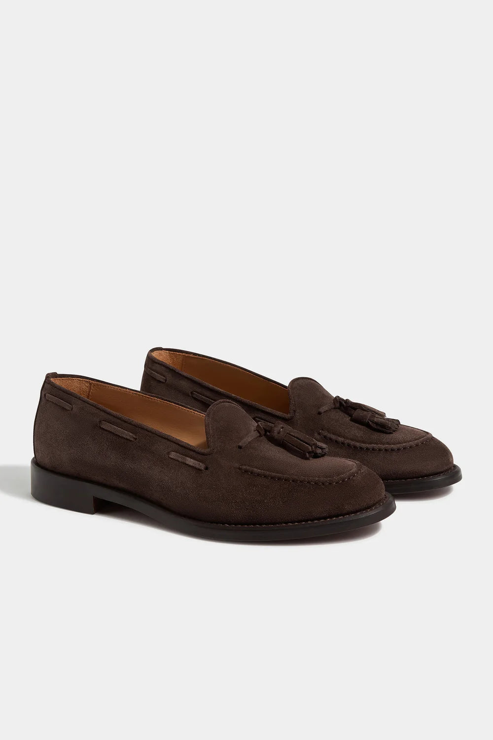 Brown suede tassel loafers